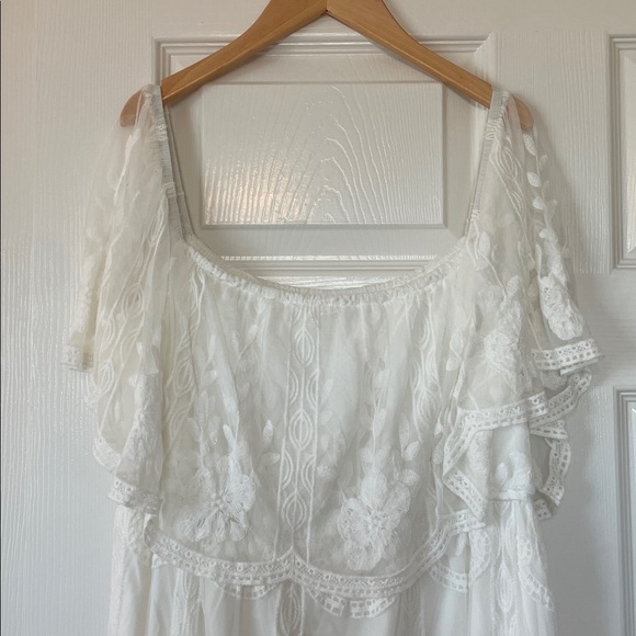 White Lace Off Shoulder Lace Maxi Dress Boho Size L - Picture 5 of 9